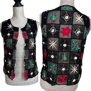 Handmade Christmas Appliqué Crotchet Patchwork Mesh Square Holiday Vest